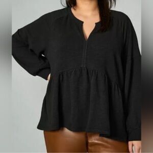 Anthropologie Pilcro Long-Sleeve Babydoll Top Black XL